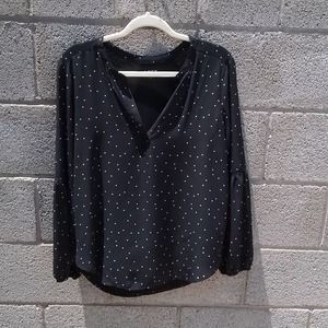 Loft Long Sleeve V-Neck Blouse Size Small in Black w/ White‎ Stars